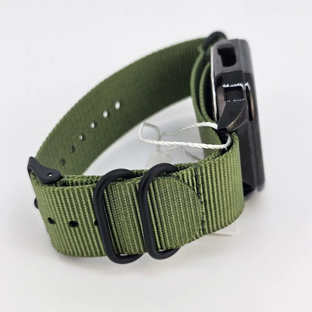 Men's Watch 42MM Black Dial Black Case‎ Date Army Green Canvas Band New Battery